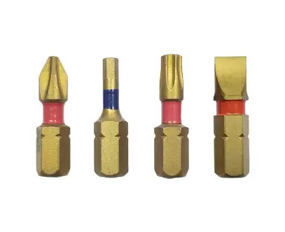 4 pieces of color-coded short screwdriver bits with gold coating oem factory